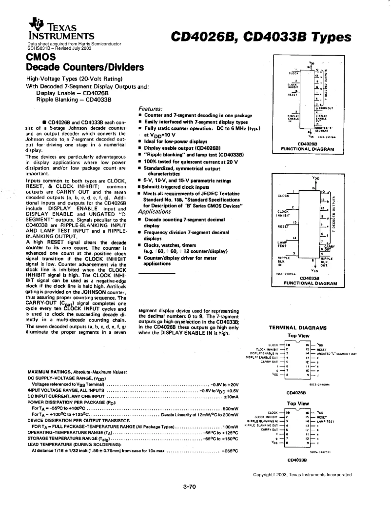 Página 1 del manual Manual de usuario Texas Instruments CD4026BE