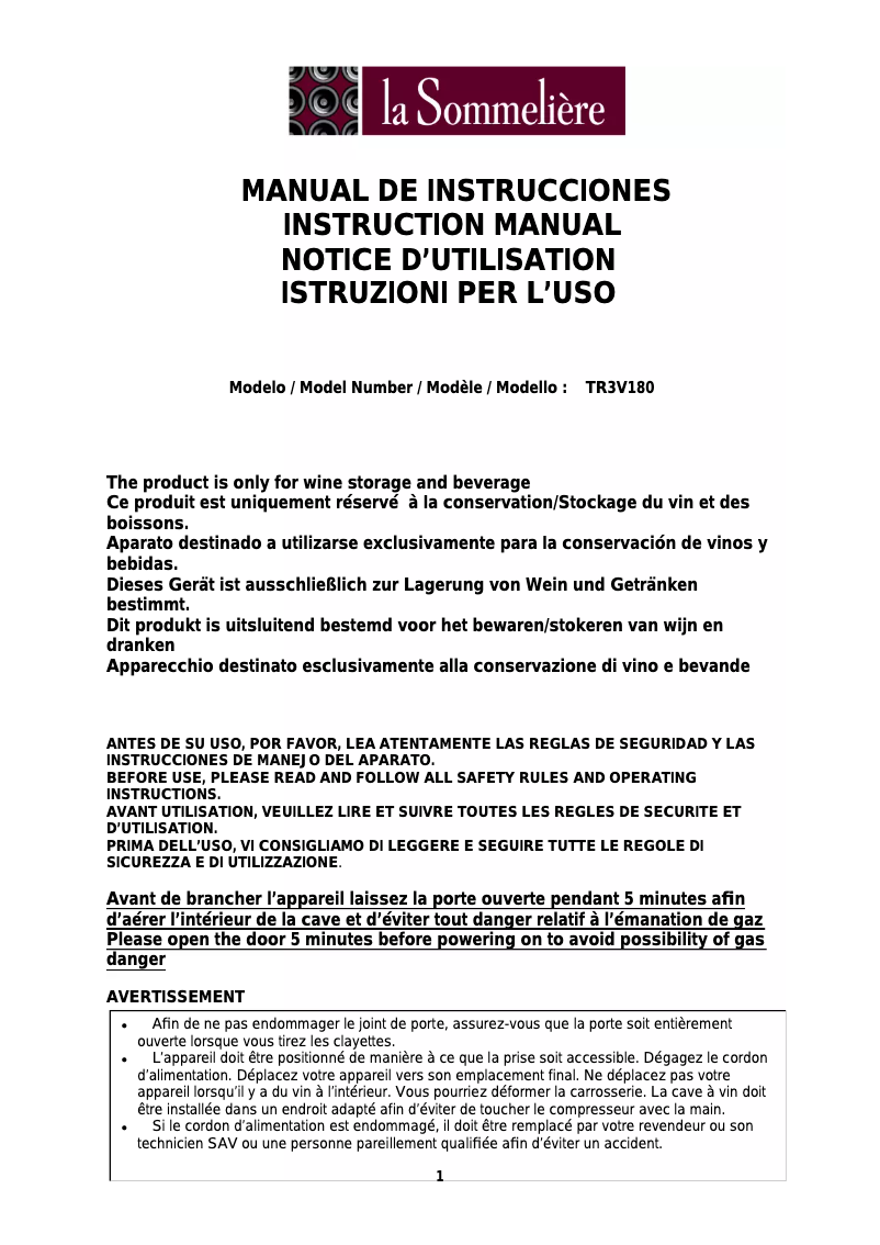 Imagen de la primera página del manual del dispositivo TR3V180