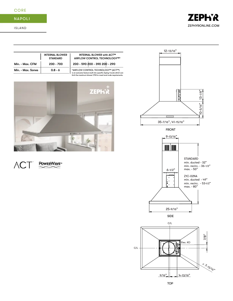 Página 1 del manual Ficha técnica Zephyr Napoli ZNA-E42DS