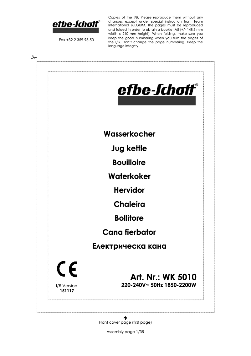 Página 1 del manual Manual de usuario Efbe-Schott WK 5010