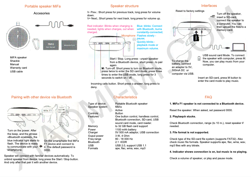 Página 1 del manual Manual de usuario Xiaomi MiFa