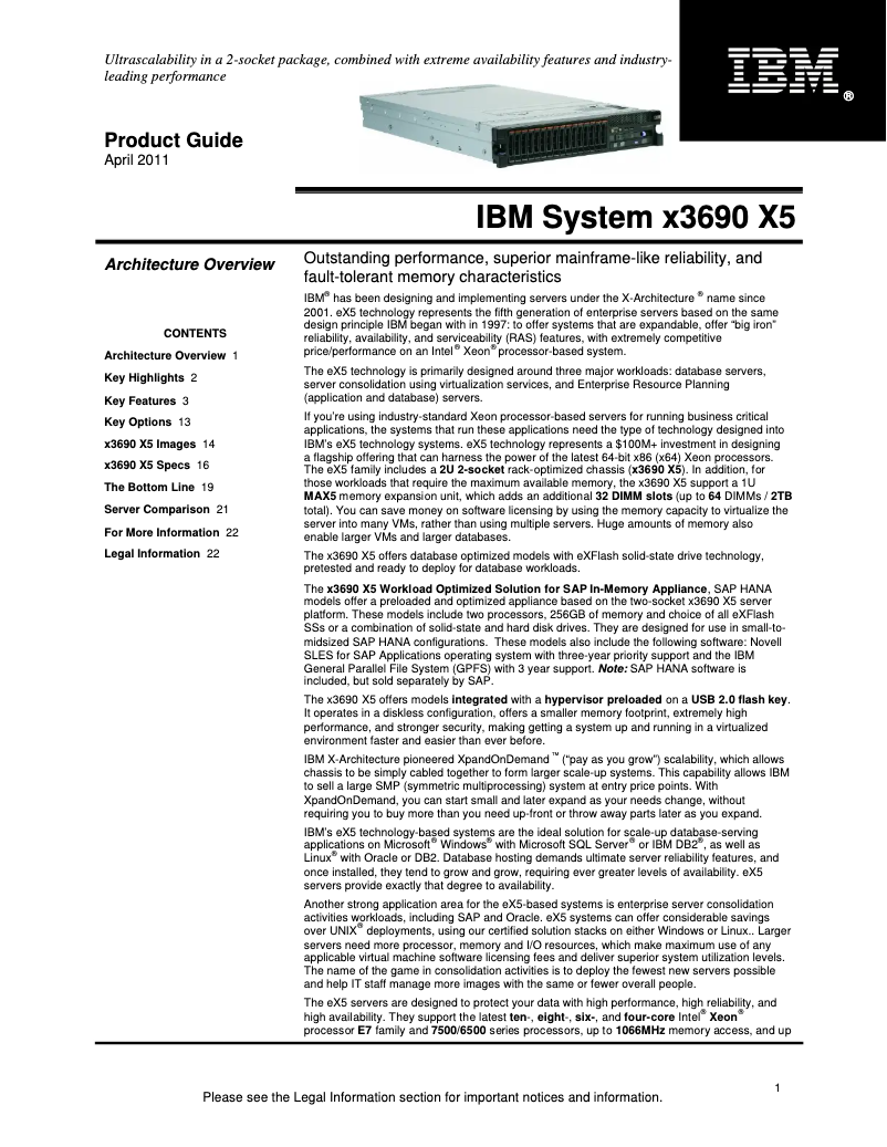 Imagen de la primera página del manual del dispositivo eServer x3690 X5