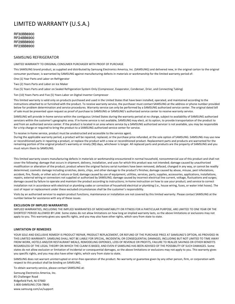 Imagen de la primera página del manual del dispositivo RF29BB8900AW