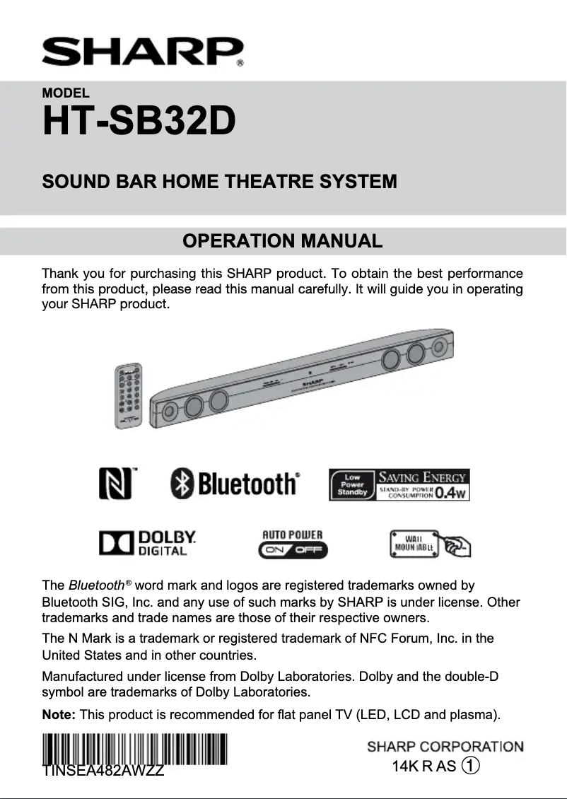 Imagen de la primera página del manual del dispositivo HT-SB32D