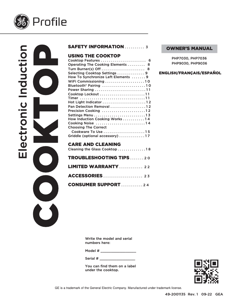 Imagen de la primera página del manual del dispositivo Profile PHP7036DTBB