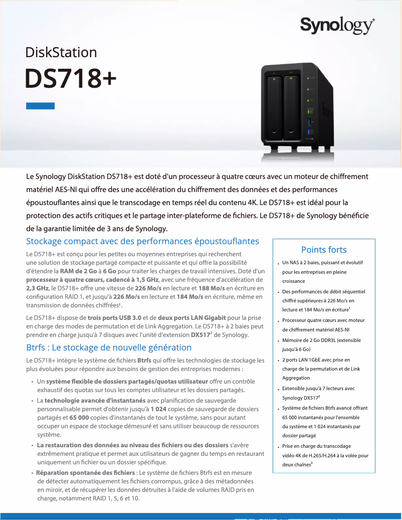 Página 1 del manual Ficha técnica Synology DiskStation DS718+