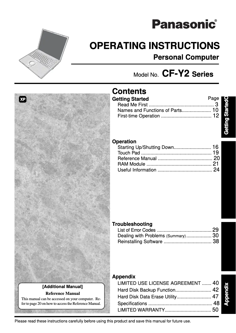 Página 1 del manual Manual de usuario Panasonic Toughbook Y2