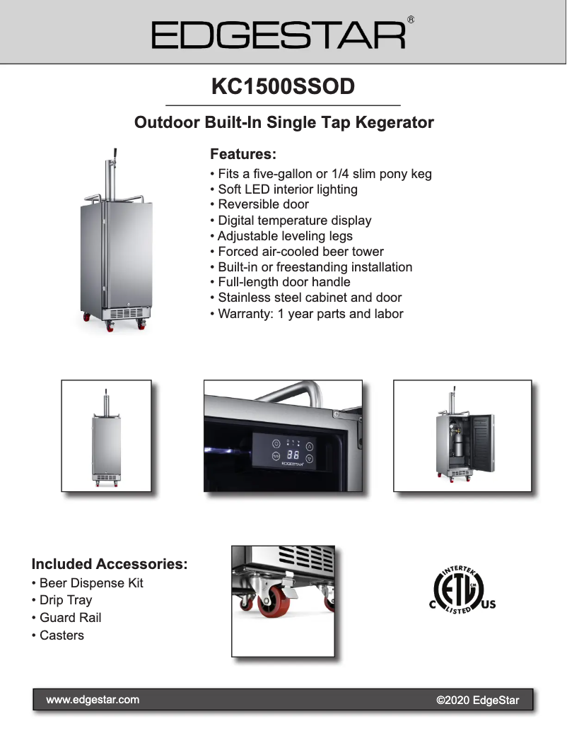 Página 1 del manual Ficha técnica EdgeStar KC1500BSSOD