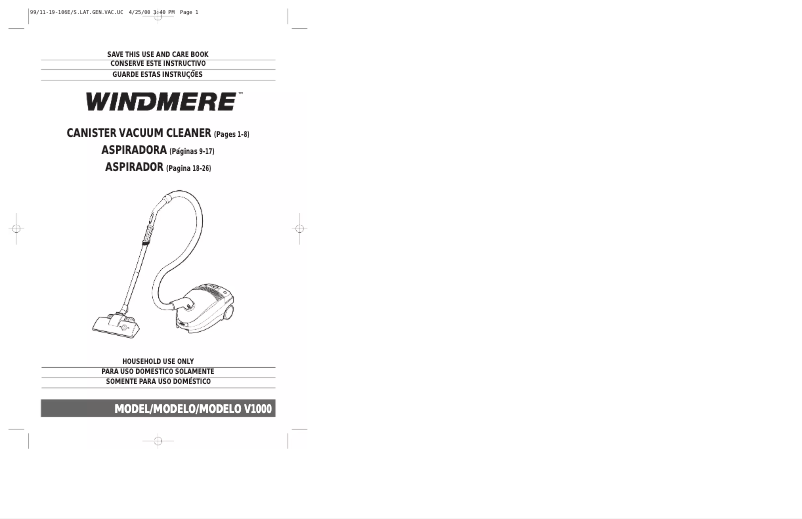 Página 1 del manual Manual de usuario Windmere V1000