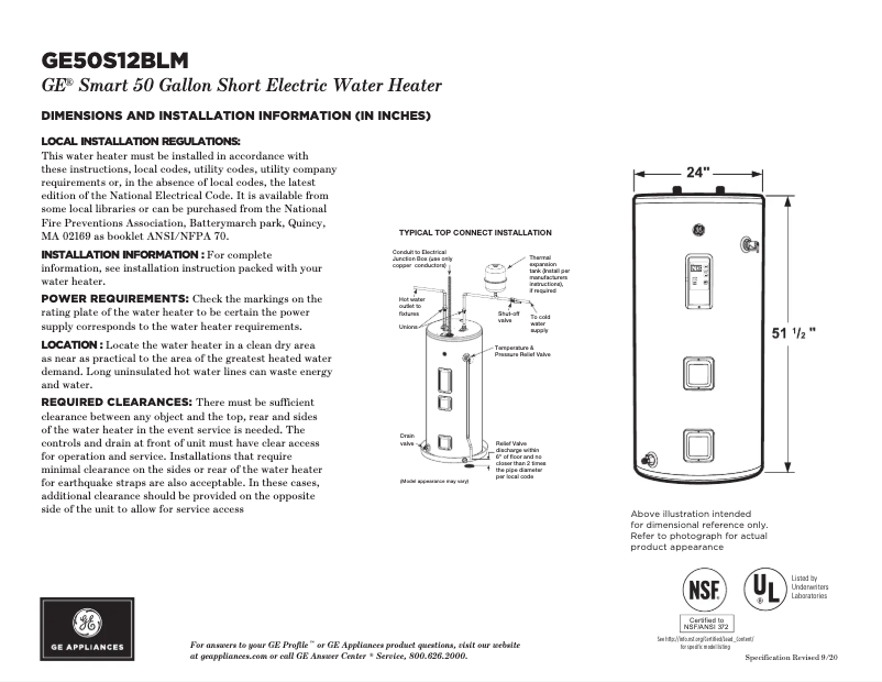 Página 1 del manual Ficha técnica GE GE50S12BLM