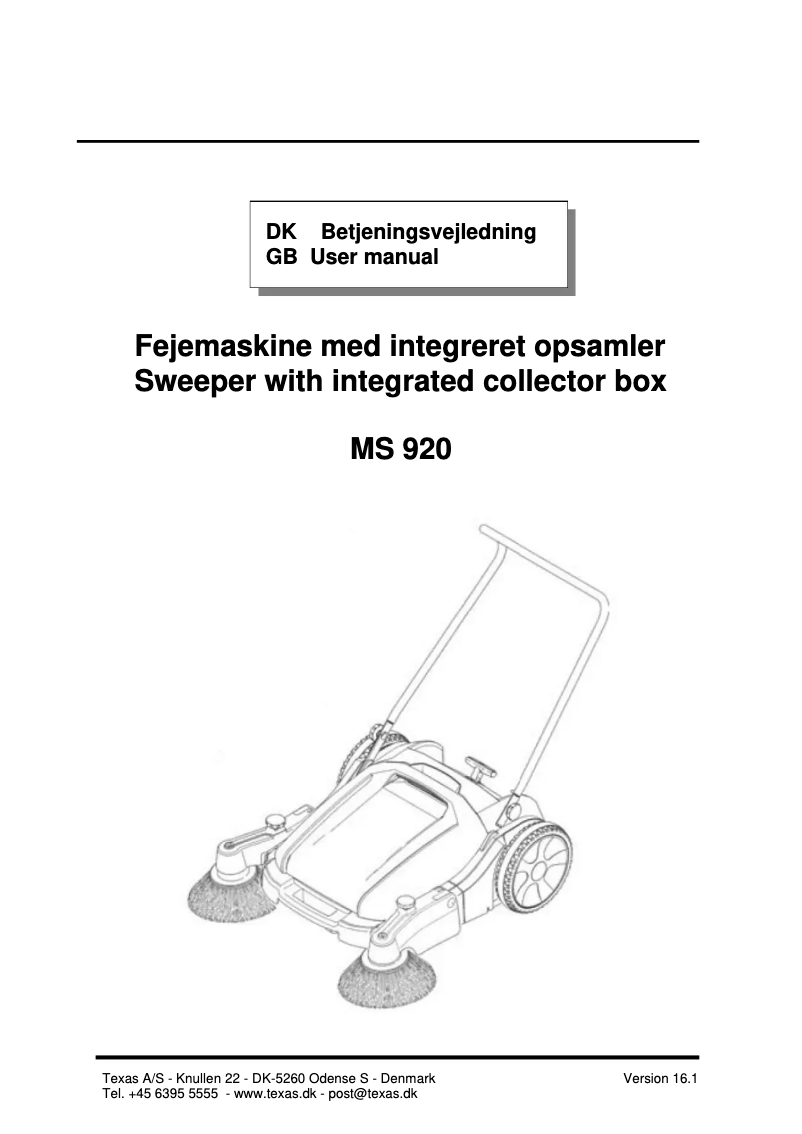 Imagen de la primera página del manual del dispositivo Sweeper MS920