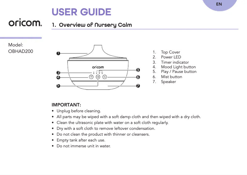 Página 1 del manual Manual de usuario Oricom OBHAD200
