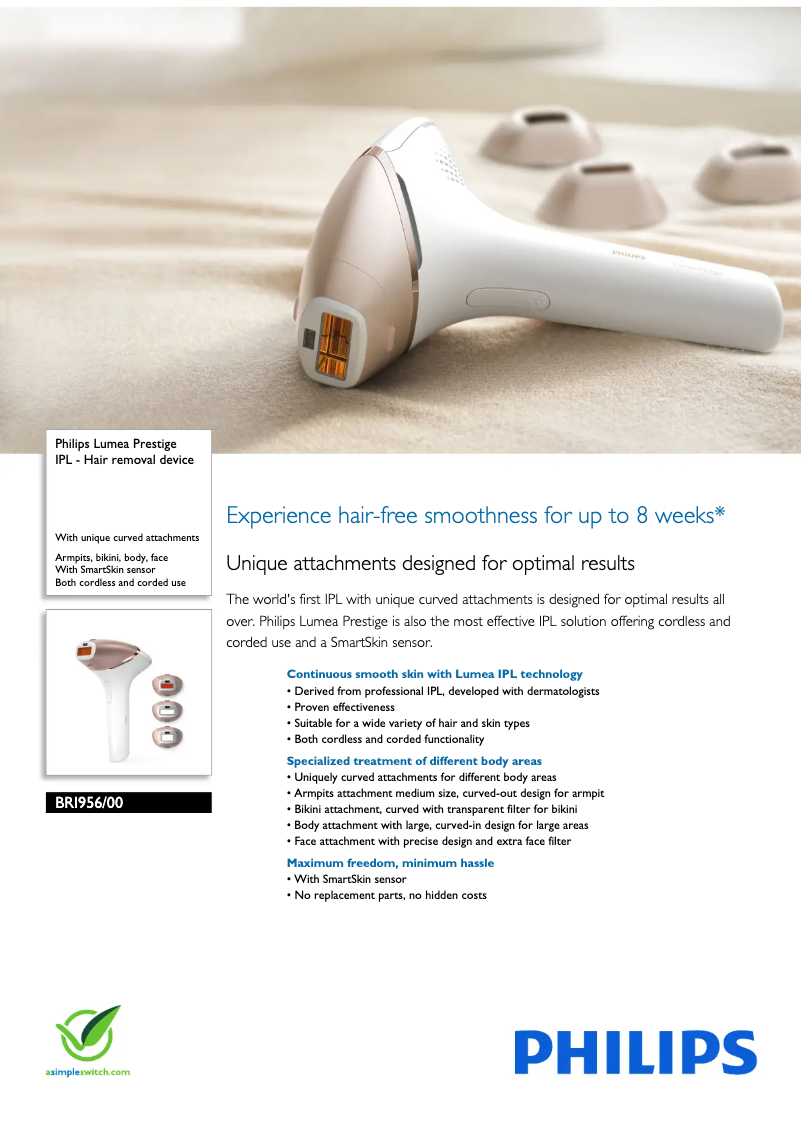 Página 1 del manual Ficha técnica Philips Lumea Prestige BRI956
