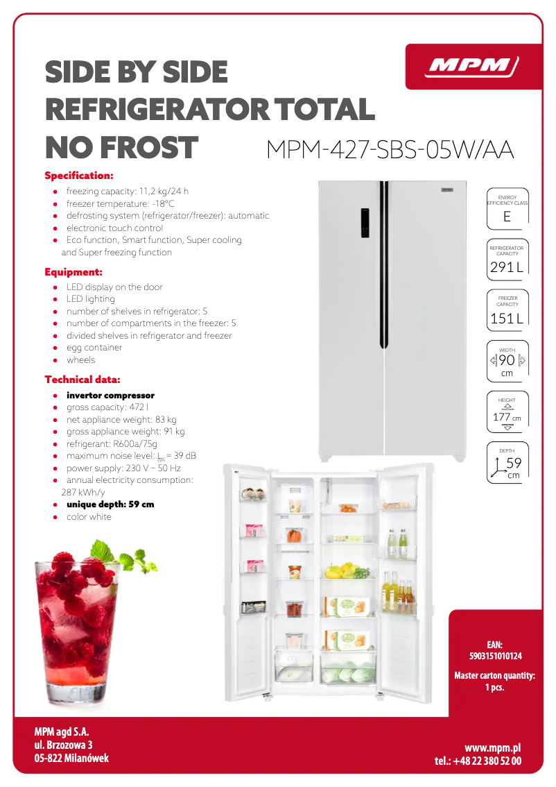 Página 1 del manual Ficha técnica MPM MPM-427-SBS-05W/AA