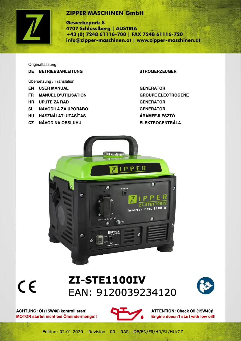 Página 1 del manual Manual de usuario Zipper ZI-STE1100IV