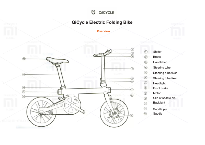 Página 1 del manual Manual de usuario Xiaomi MiJia QiCycle Folding Electric Bike