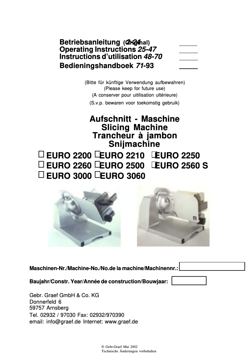 Página 1 del manual Manual de usuario Graef Euro 2500