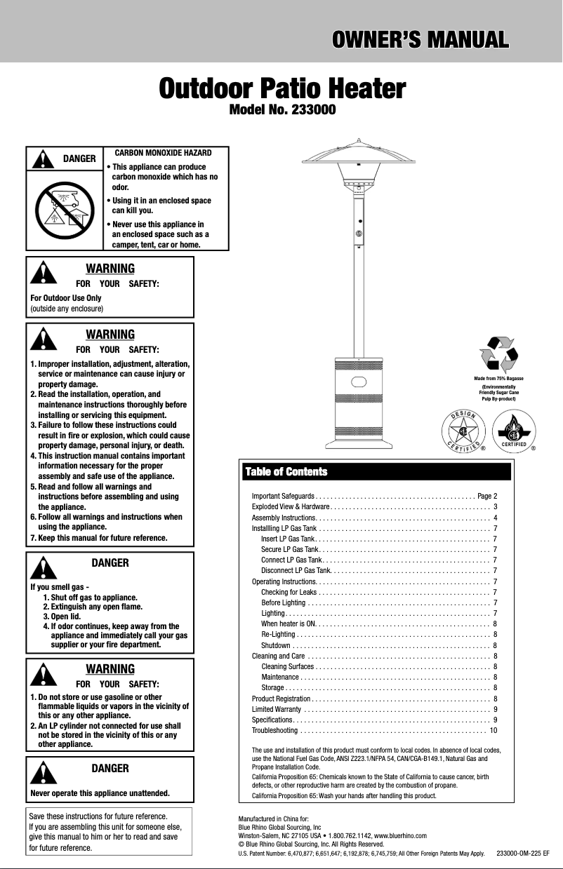 Página nº 1 - Manual de usuario Blue Rhino 233000U