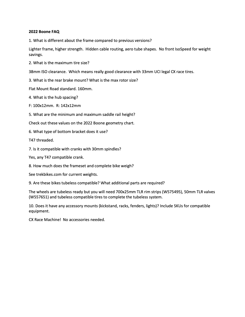 Página 1 del manual Preguntas frecuentes Trek Boone MY18