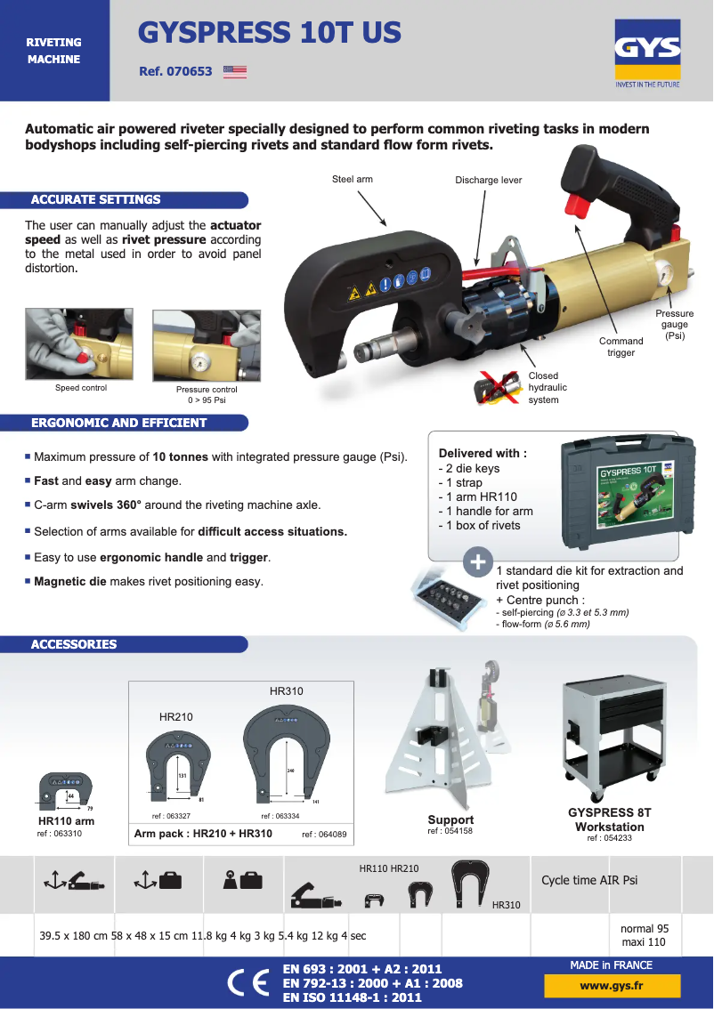 Página 1 del manual Ficha técnica GYS Gyspress 10T US