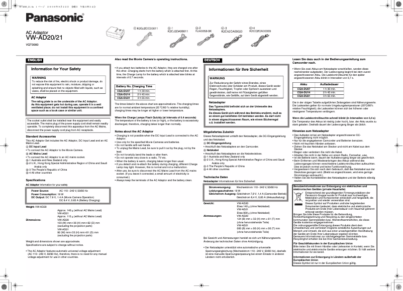 Página 1 del manual Manual de usuario Panasonic VW-AD21