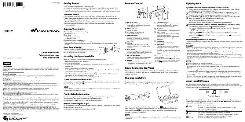 Imagen de la primera página del manual del dispositivo Walkman NWZ-B103F