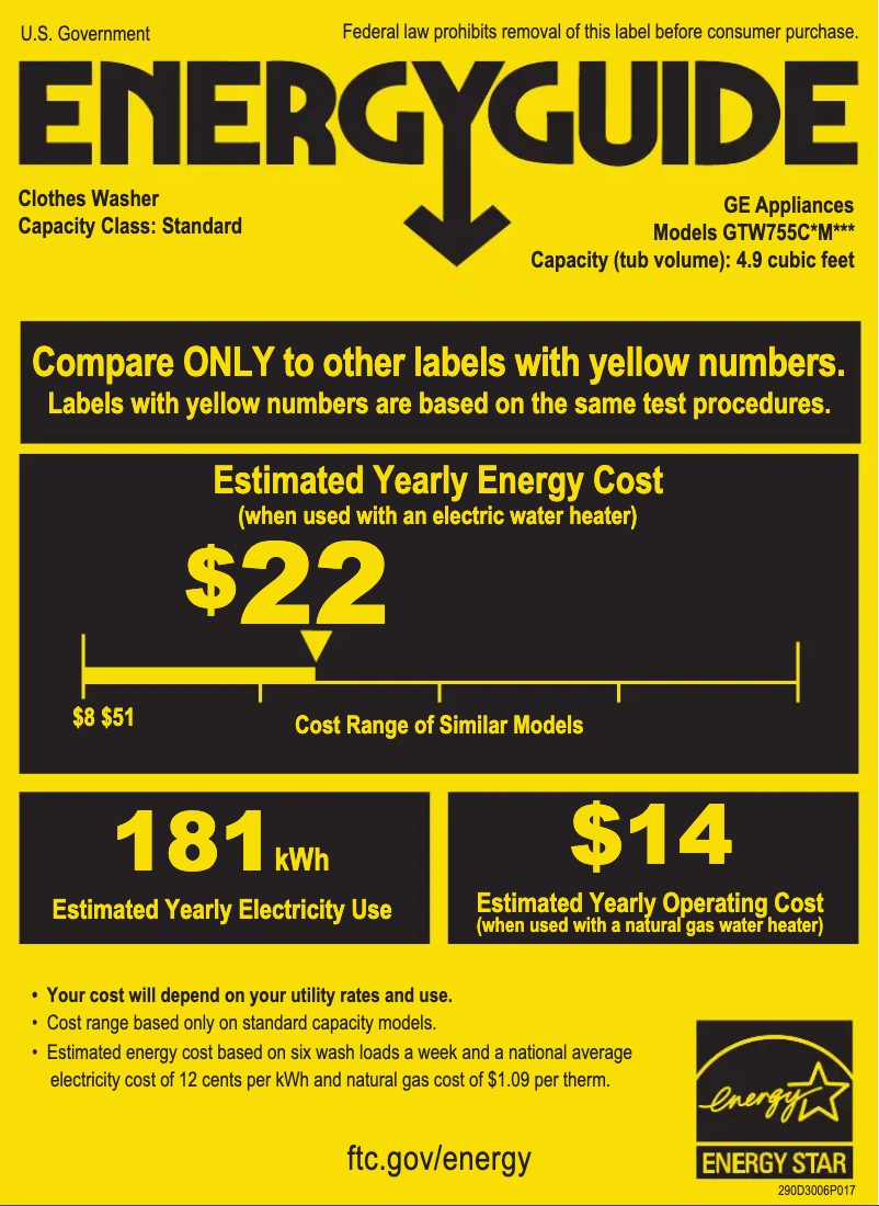 Página 1 del manual Etiqueta energética GE GTW755CSMWS