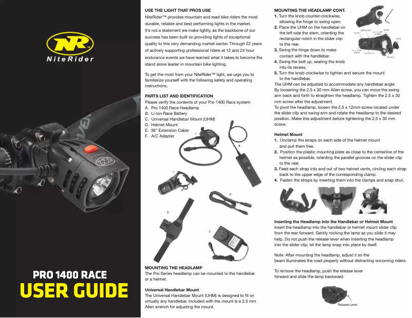 Página 1 del manual Manual de usuario NiteRider Pro 1400 Race
