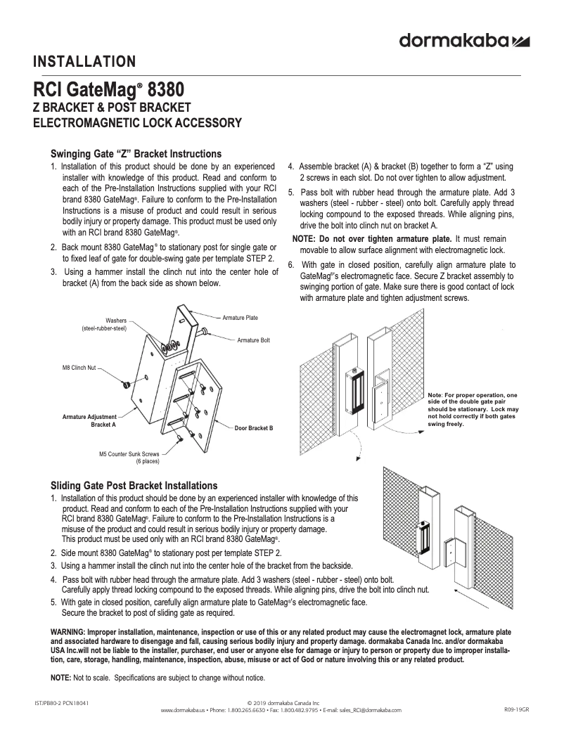 Imagen de la primera página del manual del dispositivo RCI GateMag 8380
