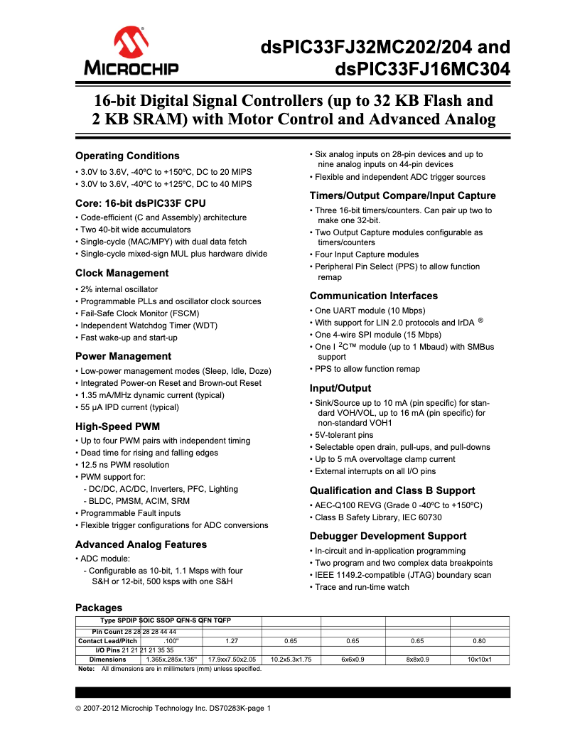 Imagen de la primera página del manual del dispositivo DSPIC33FJ32MC202