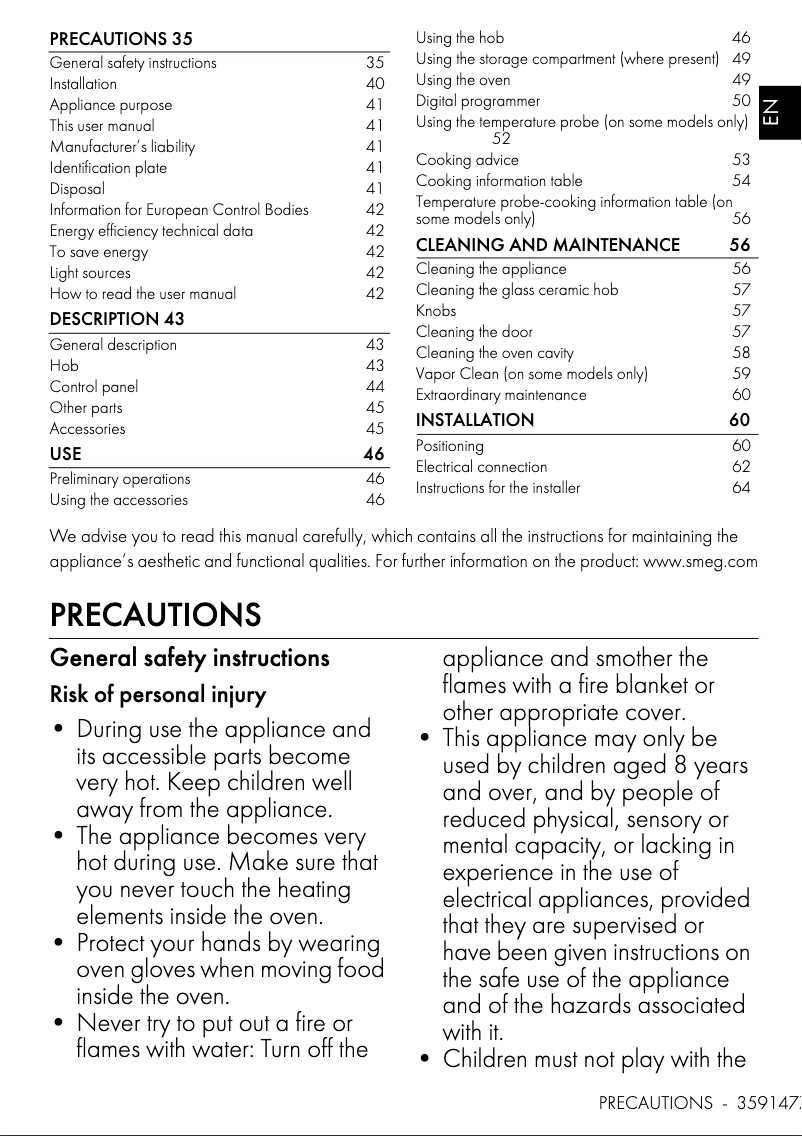 Página 1 del manual Etiqueta energética Smeg B95IMAN9