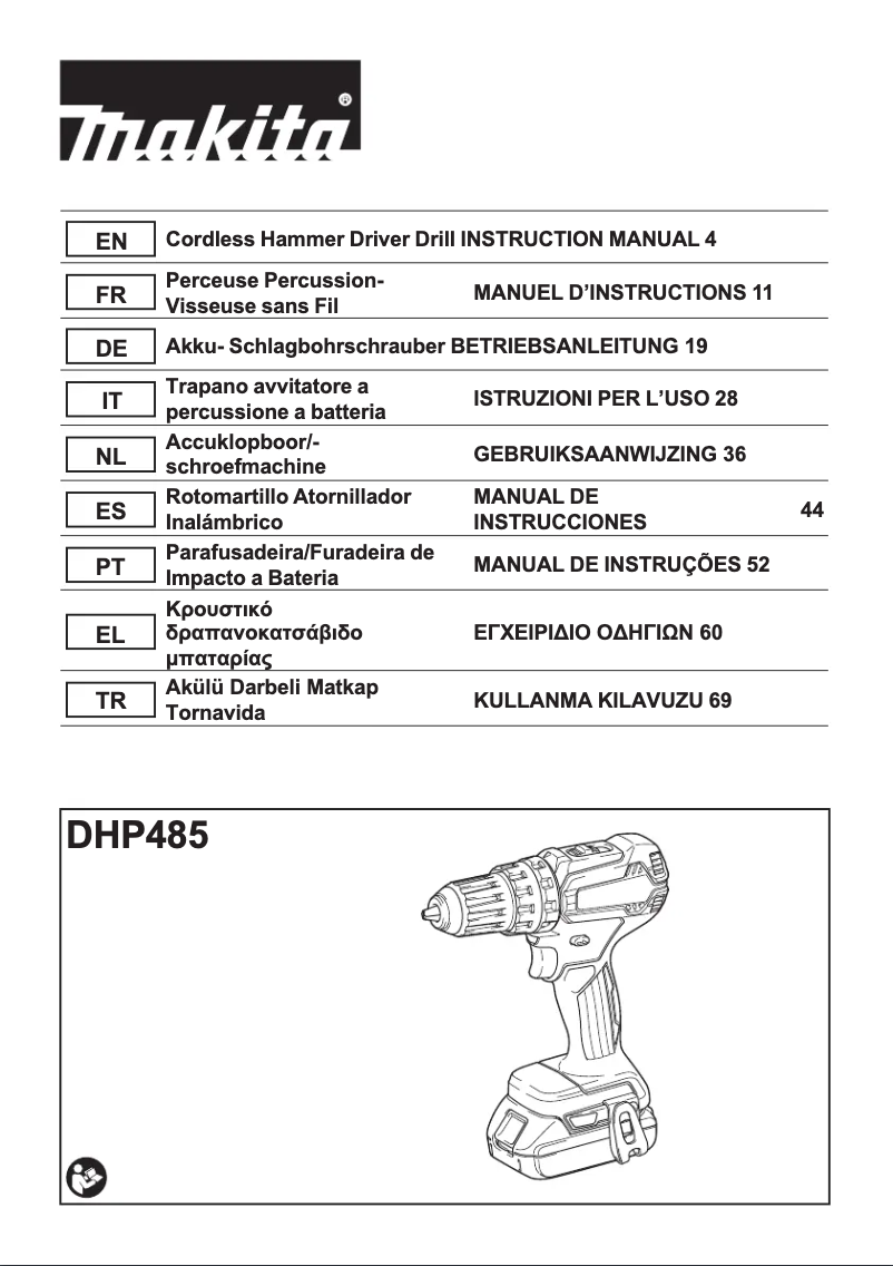 Página 1 del manual Manual de usuario Makita DHP485RTJ