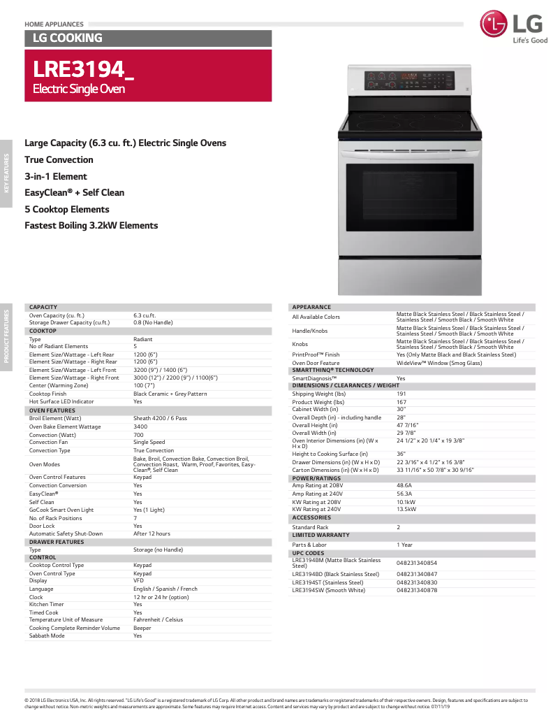 Imagen de la primera página del manual del dispositivo LRE3194ST