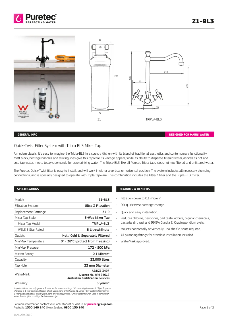 Página nº 1 - Ficha técnica Puretec Z1-BL3