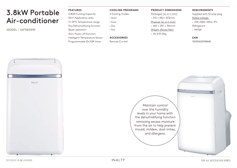 Página 1 del manual Ficha técnica InAlto IAP3800W