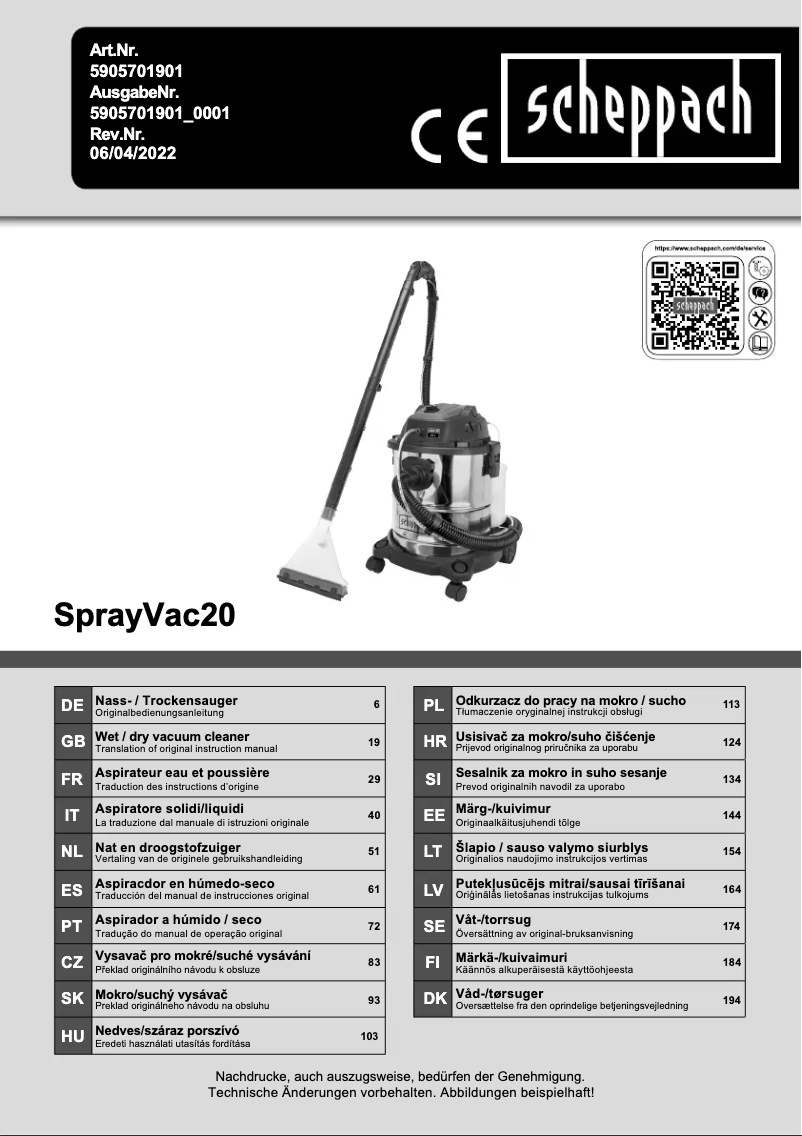 Página 1 del manual Manual de usuario Scheppach SprayVac20