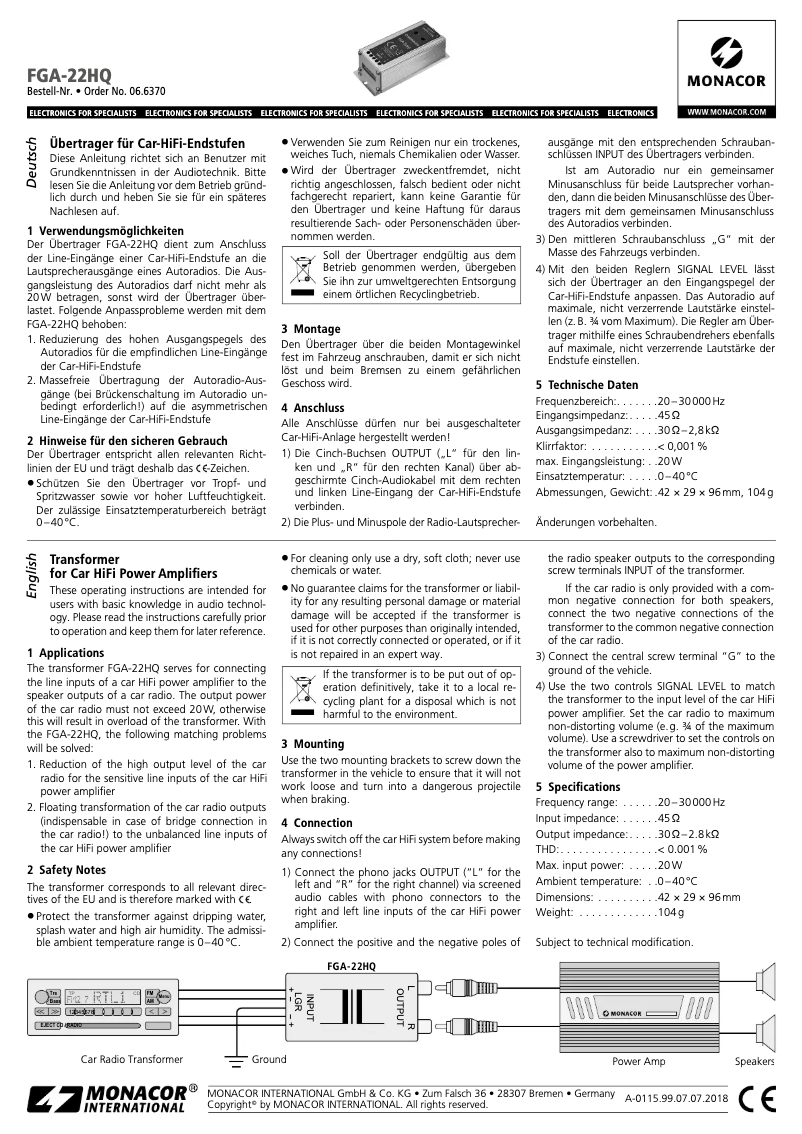 Página 1 del manual Manual de usuario Monacor FGA-22HQ