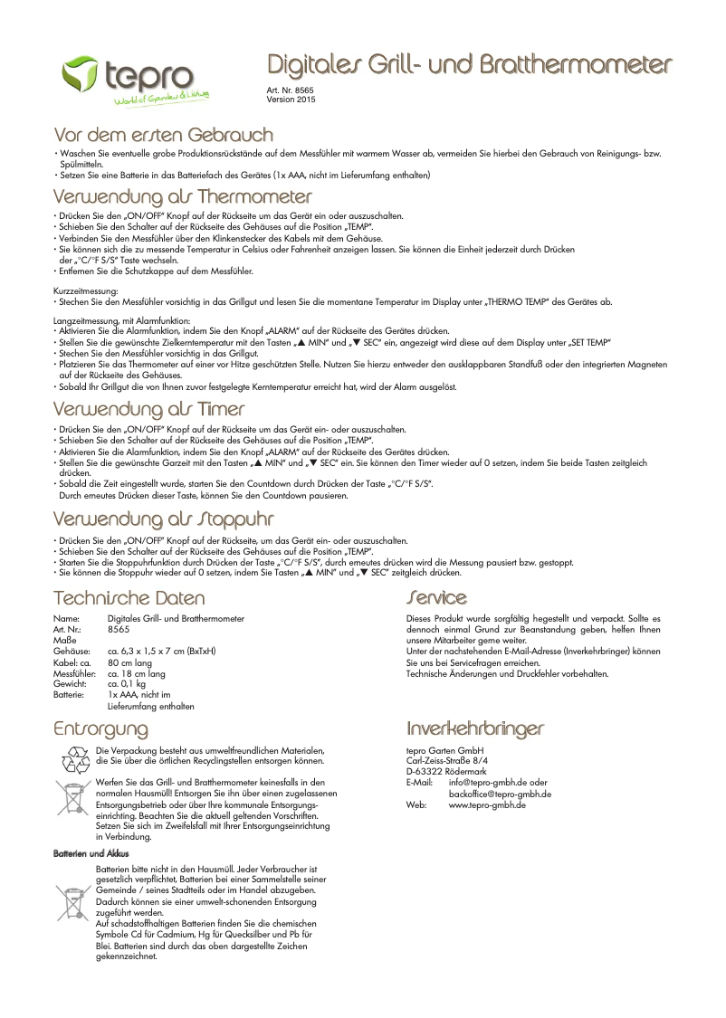 Página 1 del manual Manual de usuario tepro 8565