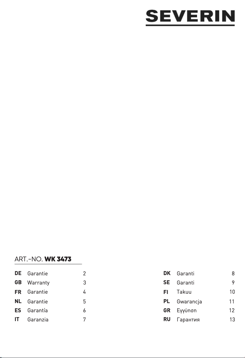 Página 1 del manual Información de garantía Severin WK 3473