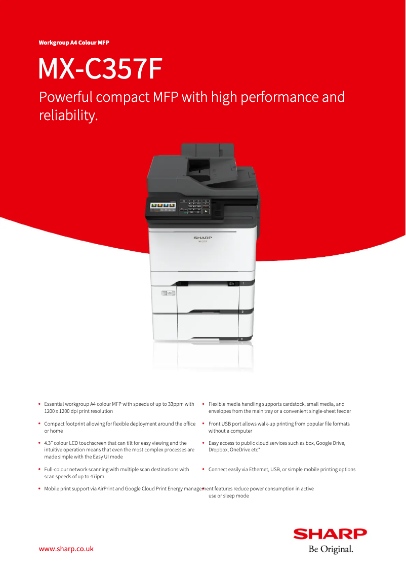 Imagen de la primera página del manual del dispositivo MX-C357F