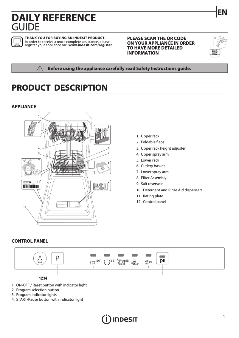 Página 1 del manual Manual de usuario Indesit Slimline DI9E 2B10