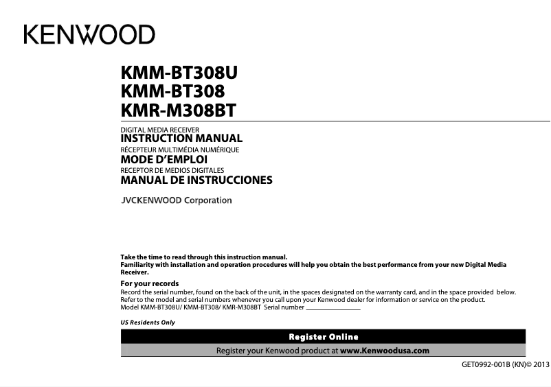 Página nº 1 - Manual de usuario Kenwood KMM-BT308U
