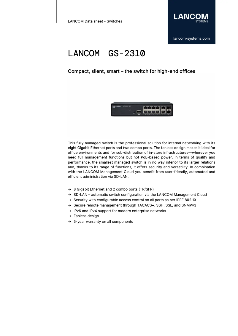 Página 1 del manual Ficha técnica Lancom GS-2310
