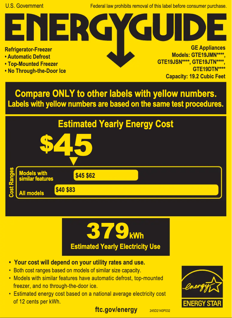 Página 1 del manual Etiqueta energética GE GTE19JSNRSS