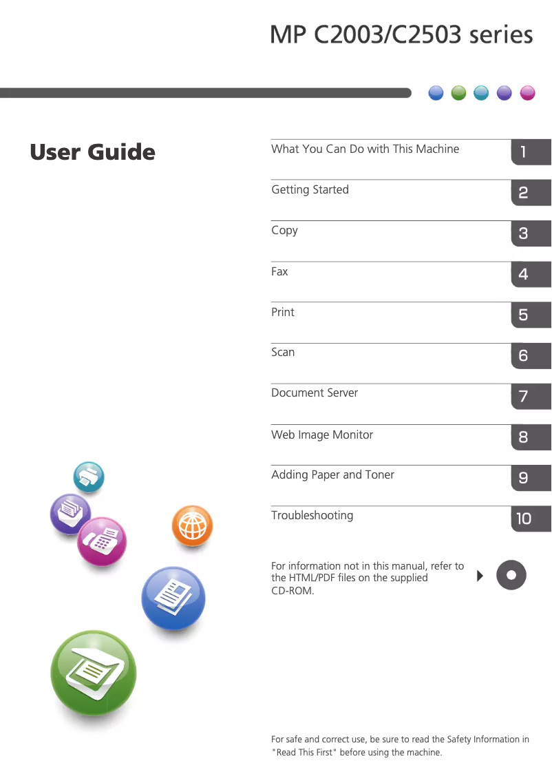 Imagen de la primera página del manual del dispositivo MP C2503SP
