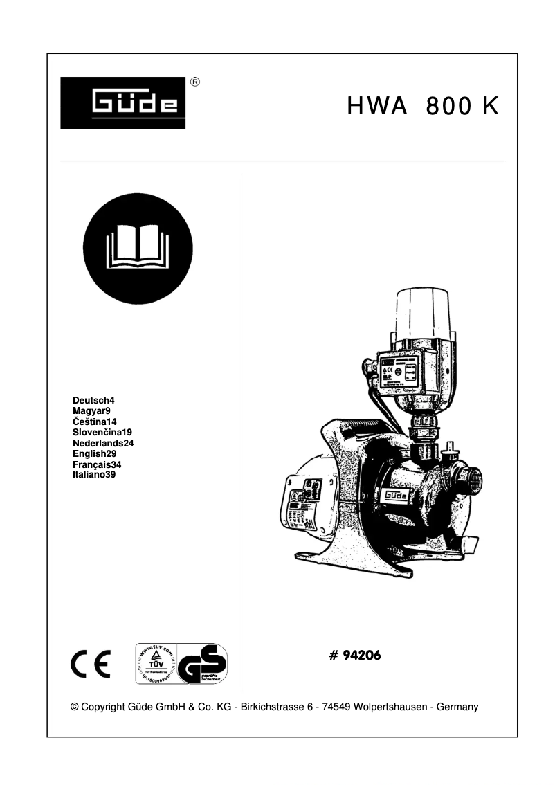 Imagen de la primera página del manual del dispositivo HWA 800 K