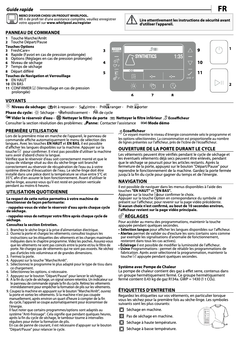 Página 1 del manual Instrucciones de seguridad Whirlpool FFT D 9X3SK EX