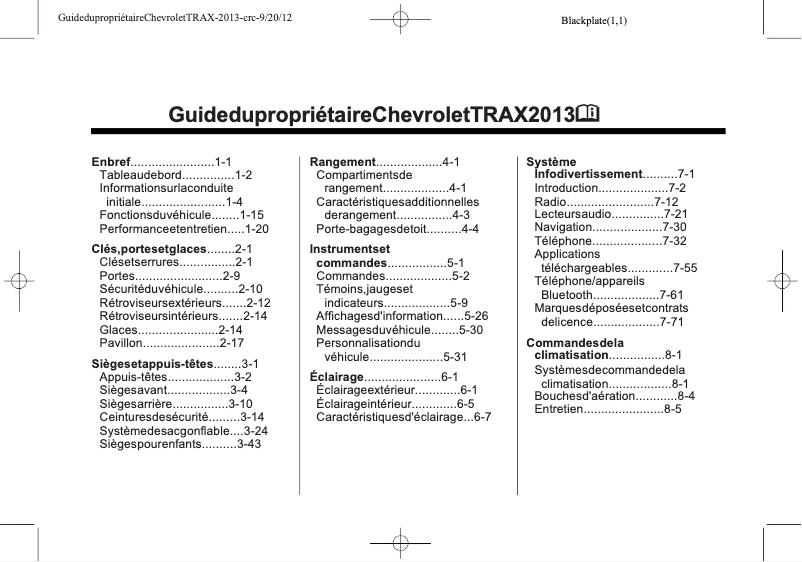 Página 1 del manual Manual de usuario Chevrolet Trax (2013)