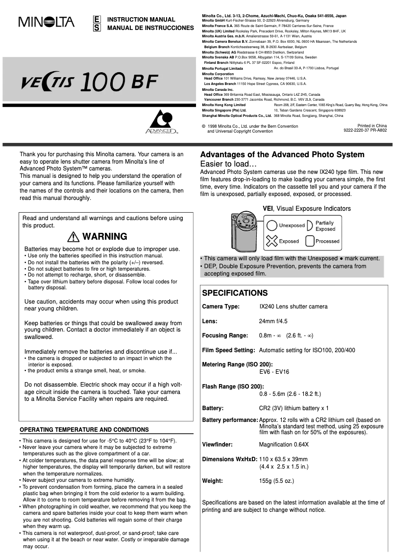 Página 1 del manual Manual de usuario Konica Minolta Vectis 100 BF