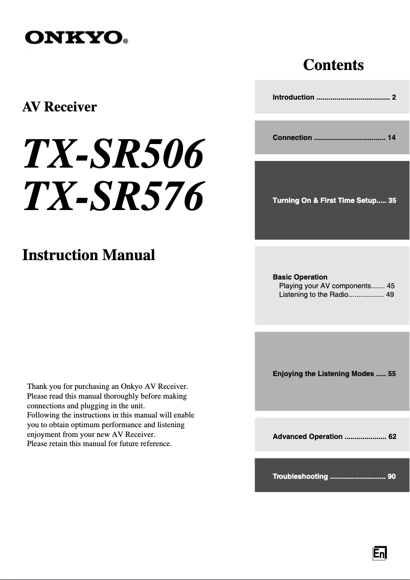 Imagen de la primera página del manual del dispositivo TX-SR576